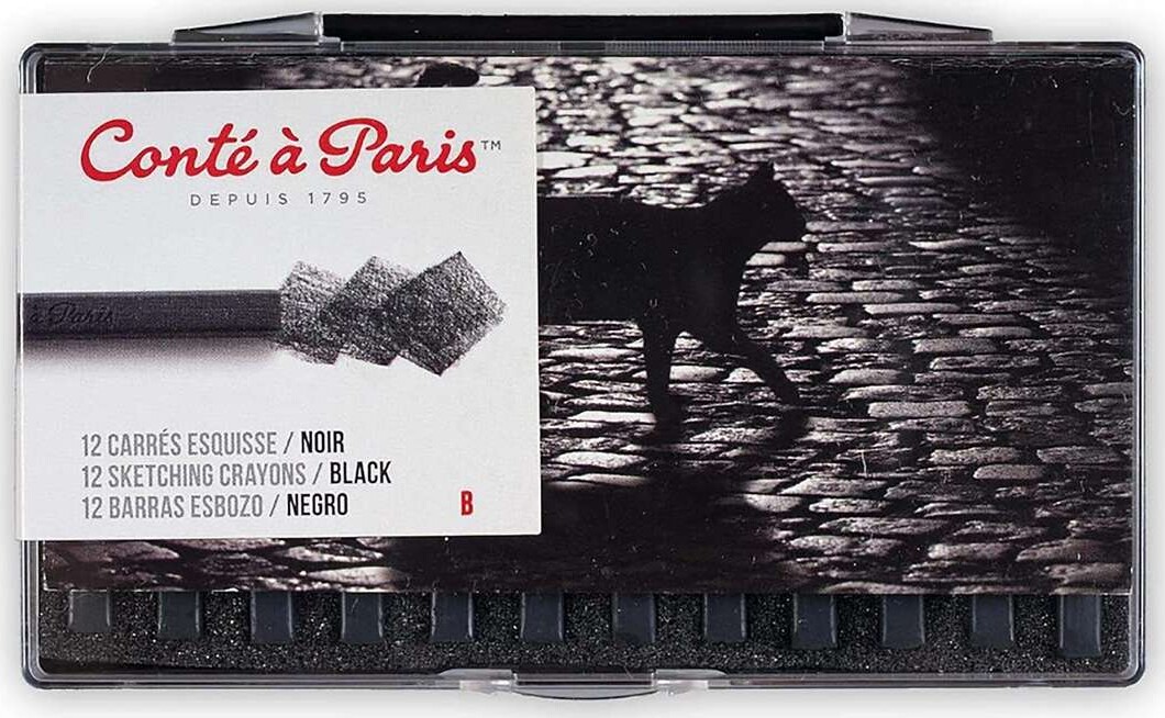 CONTE Black B Sketch Carre Crayon Cap In Plastic Box