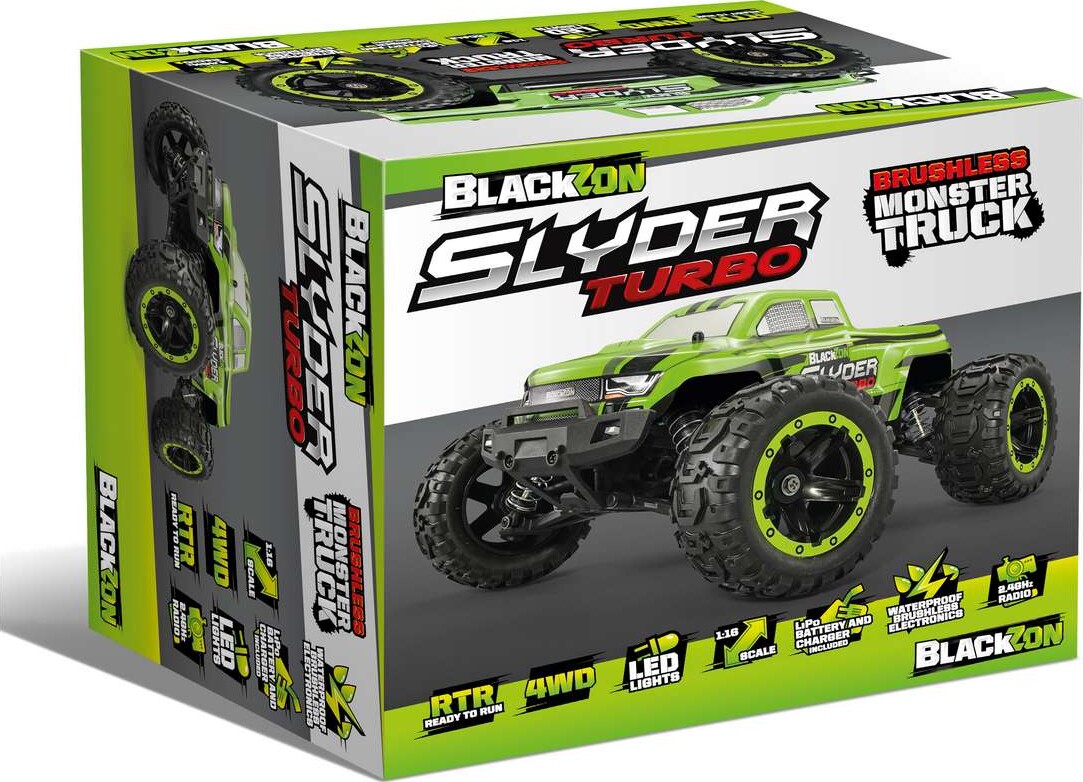 Blackzon - Slyder Turbo Monster Truck Brushless - Fjernstyret - 1:16 - Grøn