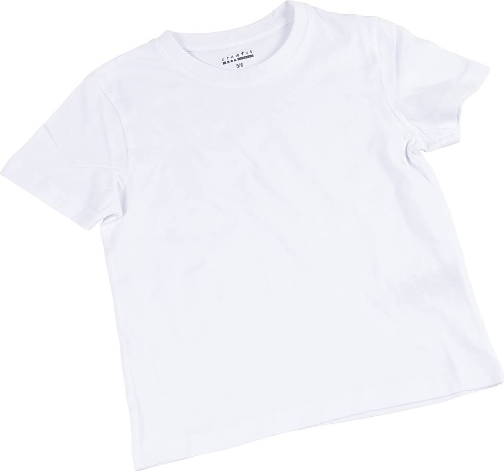 Blank T-shirt Til Maling - B 36 Cm - Str. 5-6 år - Rund Hals - Hvid