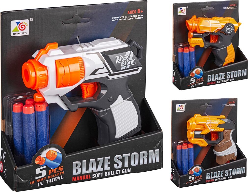 Blaze Storm Manuel Soft Gun Med 5 Pile - Legetøj