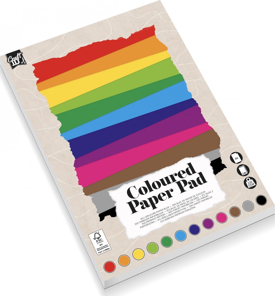 Creative Craft Group Blok A4, 220g. 24 ark Ass. farver