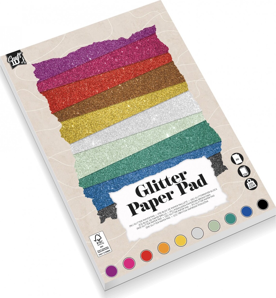 Glimmer Papir Blok - Forskellige Farver - A4 - 180 G - 10 Ark