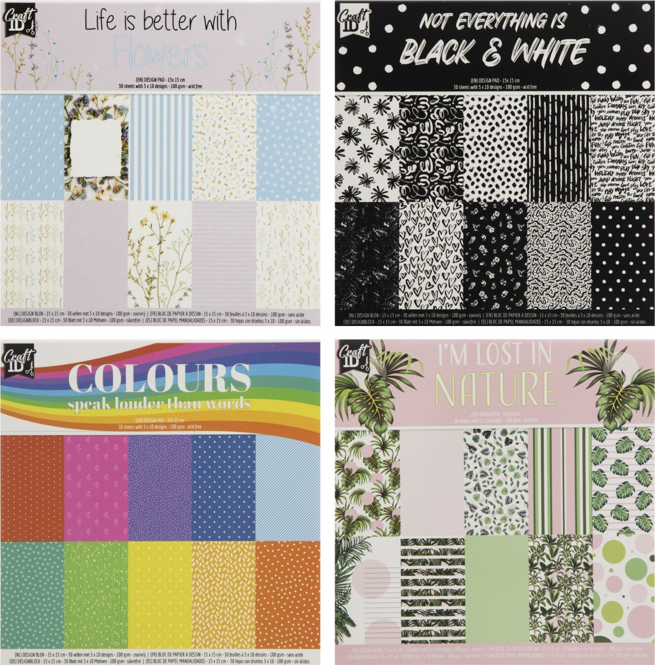 Mønstret Papir Blok - 15x15 Cm - 100 G - 30 Ark - Assorteret