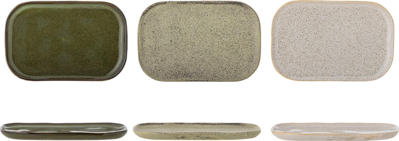 Bloomingville - Addison Tallerken, Grøn, Stentøj, L22,5xH1,5xW14,5 cm, Set of 3