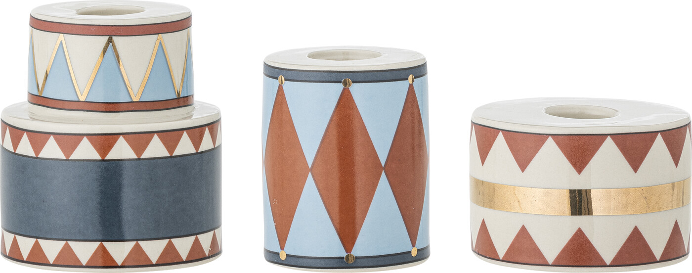 Bloomingville - Bitja Lysestage, Multifarvet, Stentøj, D7,5xH5/D5,5xH7/D7,5xH8,5 cm, Set of 3