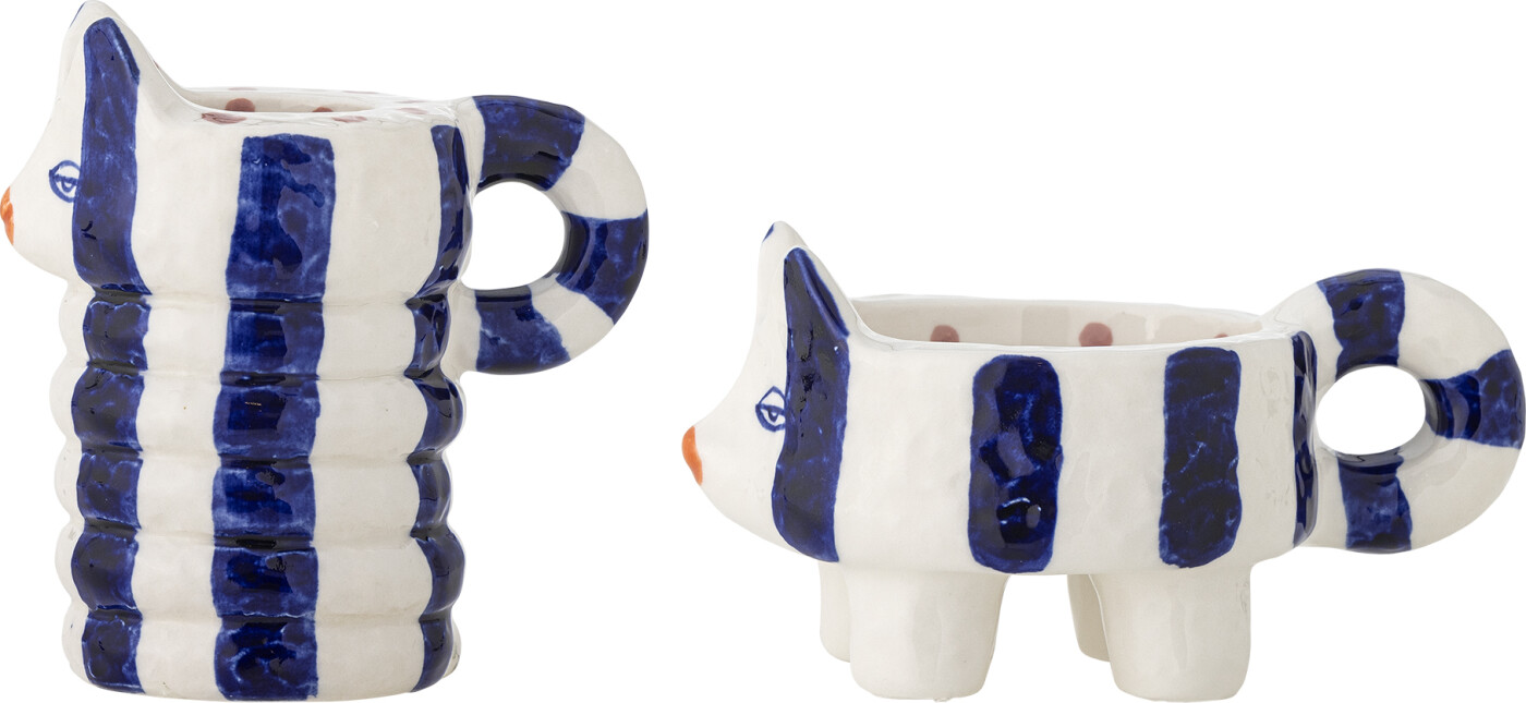 Bloomingville - Caty Lysestage, Blå, Stentøj, L16xH8xW10,5/L12xH13xW8 cm, Set of 2