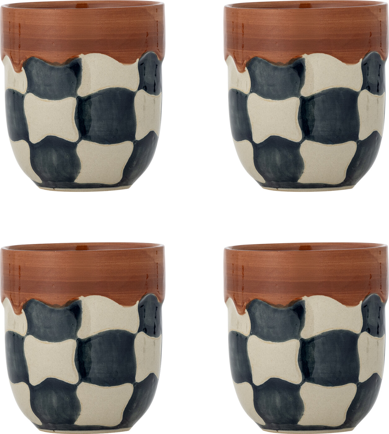 Bloomingville - Check Kop, Multifarvet, Stentøj, D9xH10 cm, Set of 4
