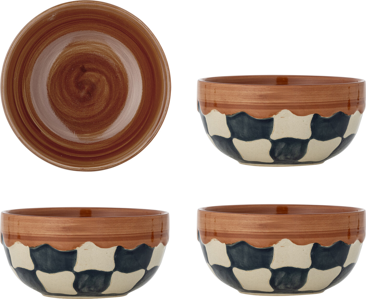 Bloomingville - Check Skål, Multifarvet, Stentøj, D14xH7 cm, Set of 4