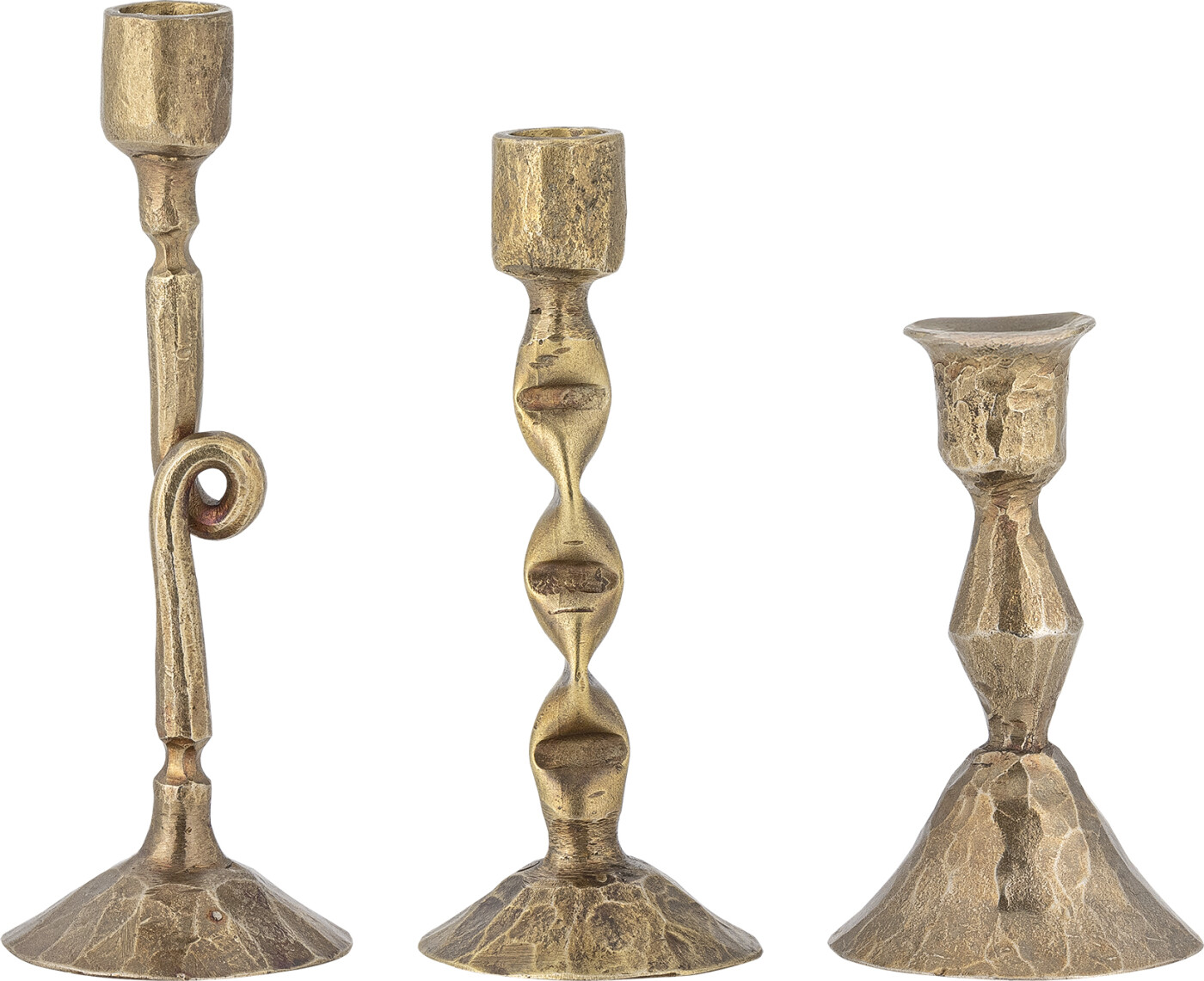 Bloomingville - Efsa Lysestage, Brass, Metal, H8xW5/H11xW4,5/H13xW5 cm, Set of 3