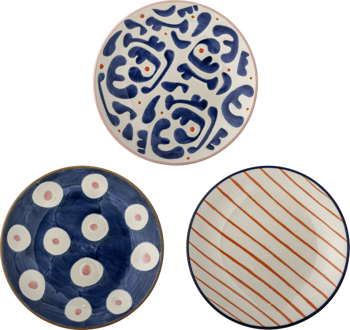 Bloomingville - Eviaya Tallerken, Multifarvet, Stentøj, D16xH2,5 cm, Set of 3