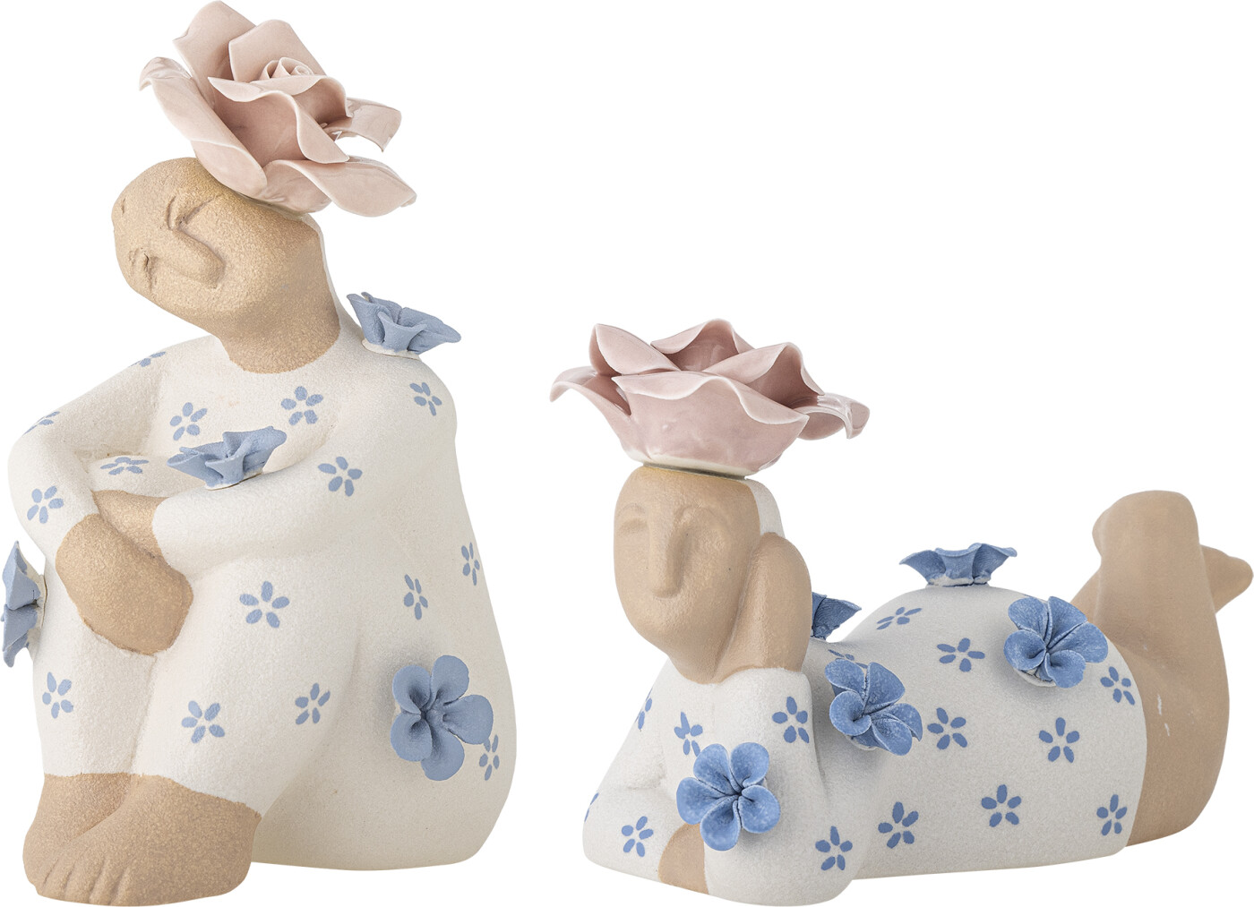 Bloomingville - Floriella Figur Dekoration - Blå - Stentøj Keramik - 2 Stk