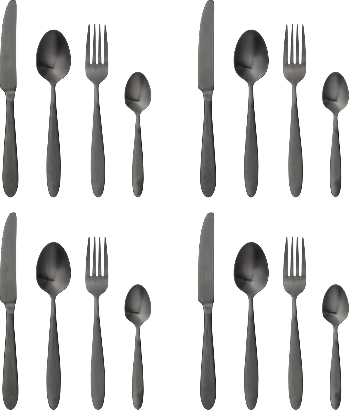 Bloomingville - Frea Bestik, Sort, Rustfri Stål, K:L22,5/F:L20/S:L19,4/TS:L14,5 cm, Set of 16