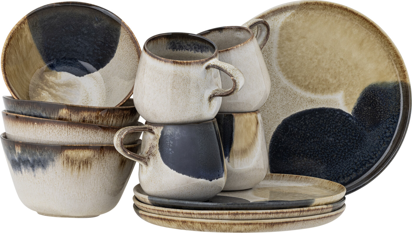 Bloomingville - Jules Morgenmadssæt, Blå, Stentøj, C:D9xH8/B:D15,5xH8,5/P:D22xH2, Set of 4x3 Items