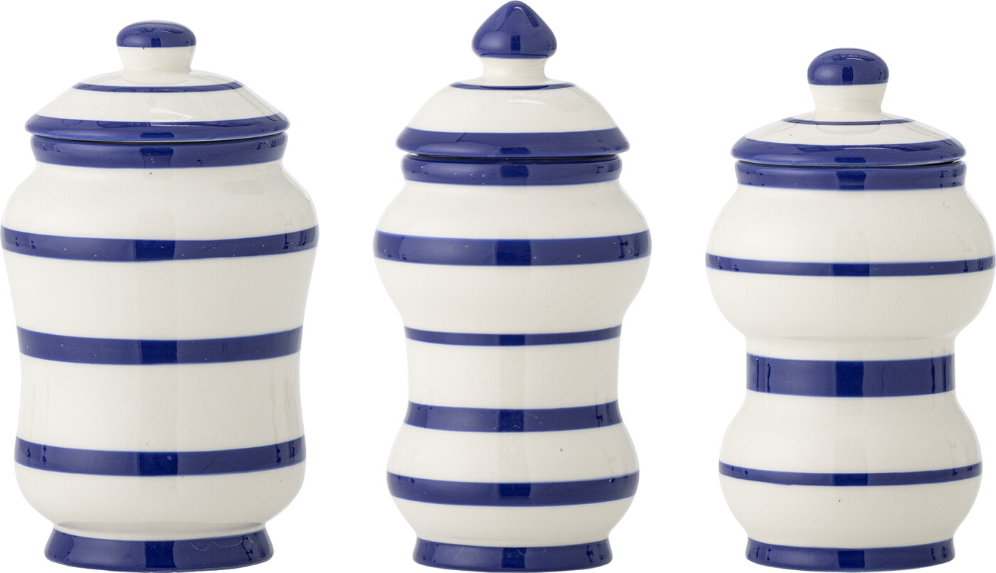 Bloomingville - Maynard Krukke m/låg, Blå, Stentøj, D9,5xH16 cm, Set of 3