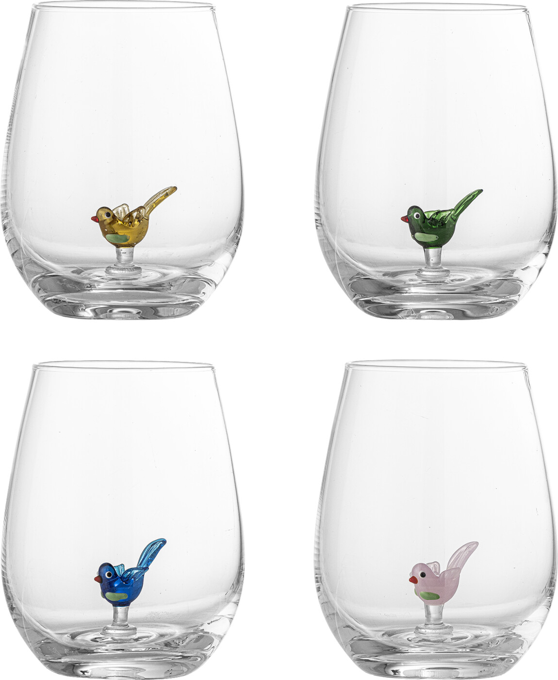 Bloomingville - Misa Drikkeglas med fugle, Multipak, Klar, Glas, D9xH12 cm, 4 stk