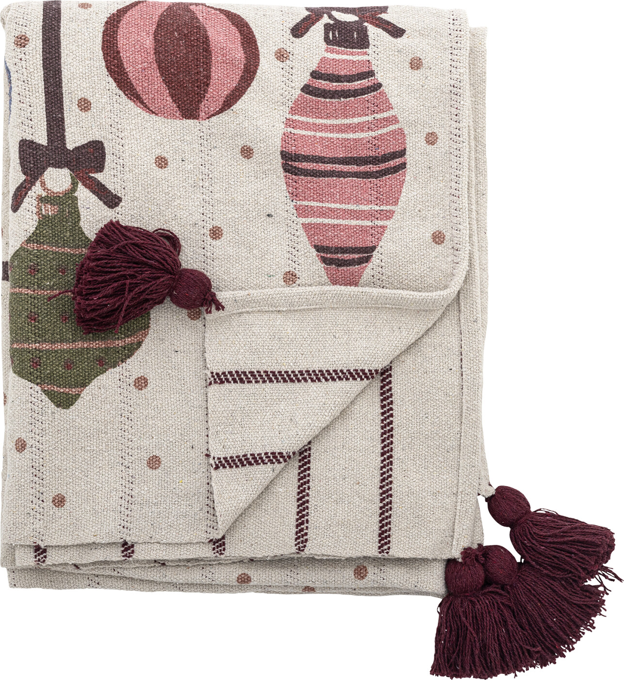 Bloomingville - Ornamentia Plaid, Rød, Genanvendt Bomuld, L160xW130 cm