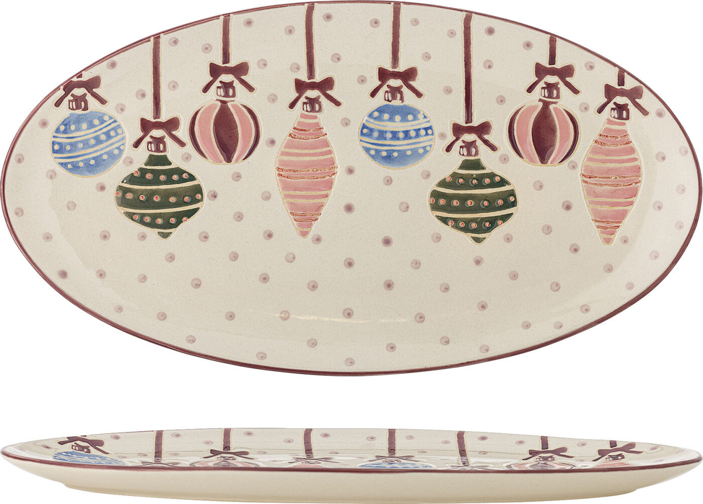 Bloomingville - Ornamentia Serveringsfad, Rød, Stentøj, L32xH2xW19 cm