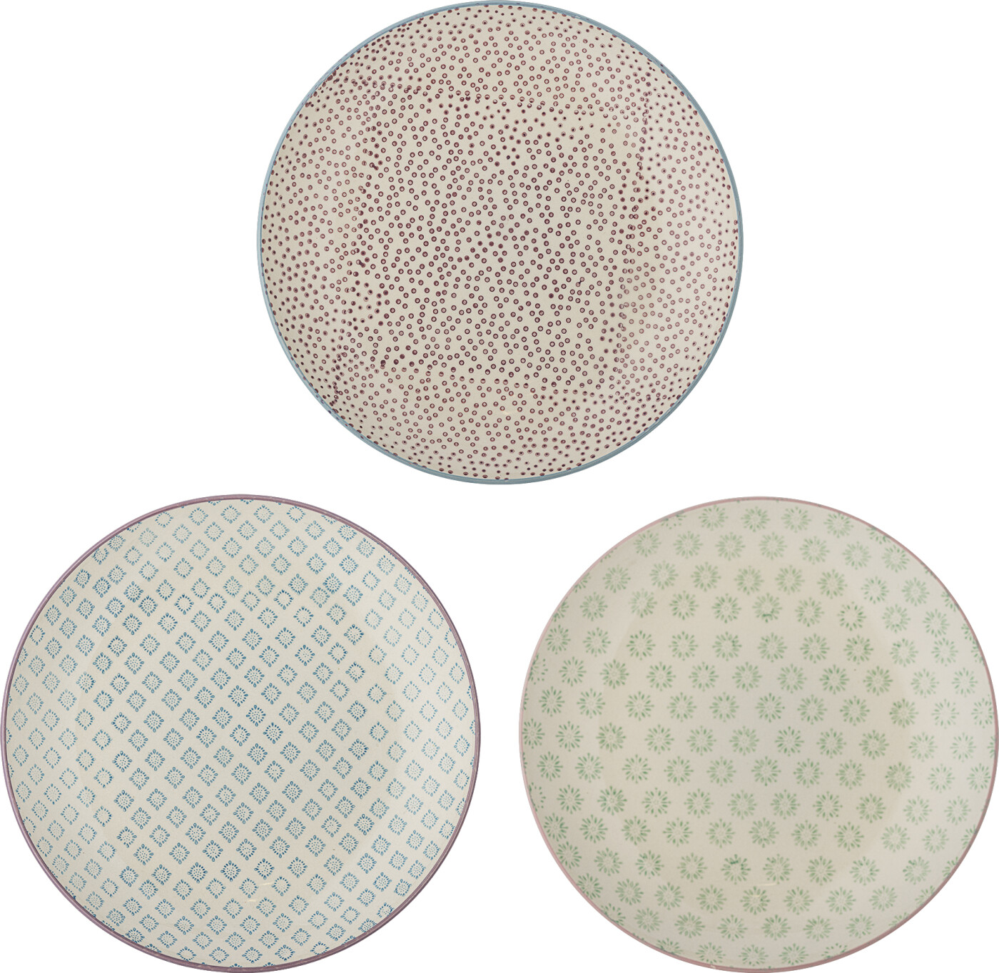 Bloomingville - Patrizia Tallerken, Multifarvet, Stentøj, D25xH2,5 cm, Set of 3