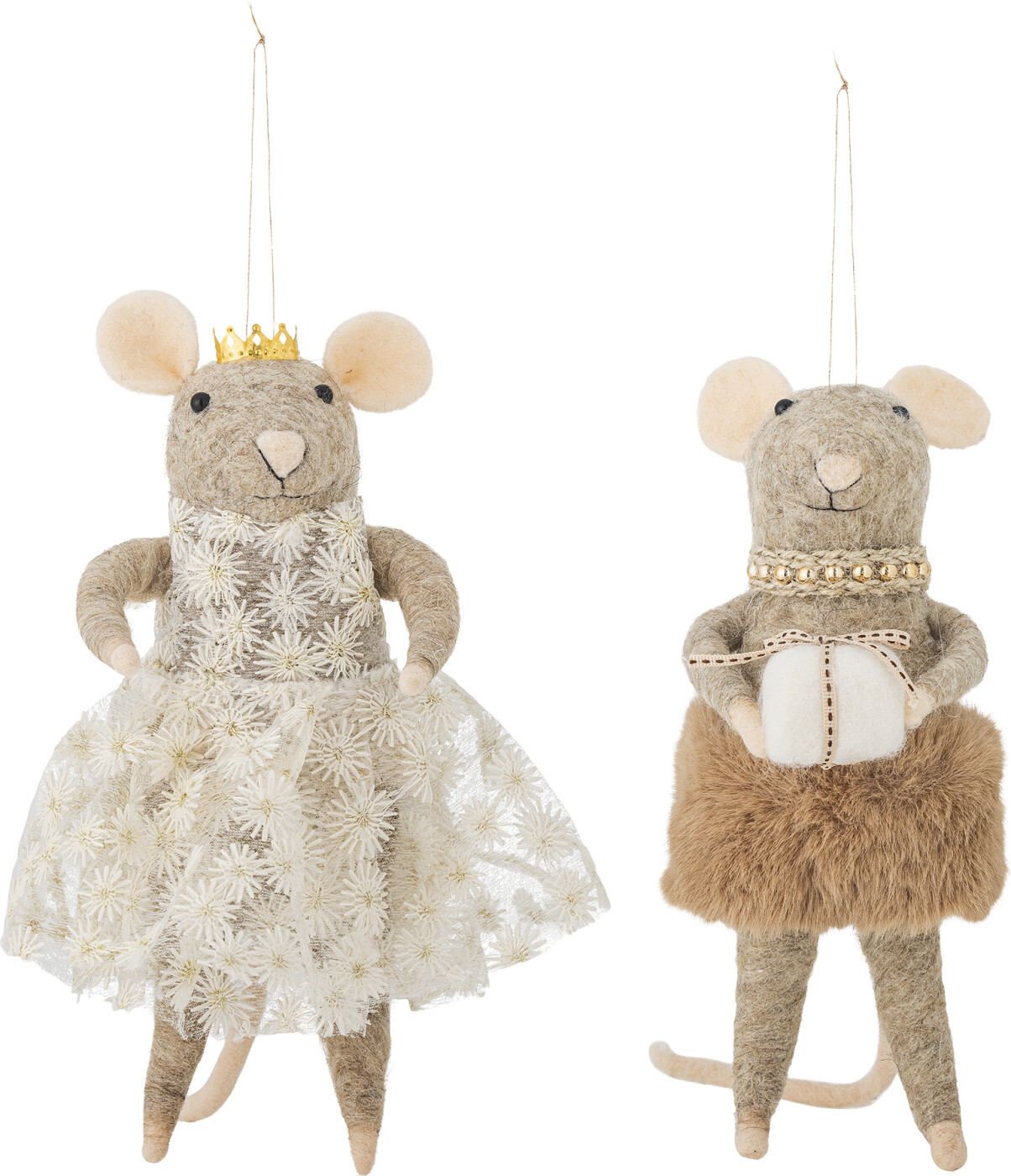 Bloomingville - Peo Ornament Julefigur Sæt - Brun - Uld - 2 Stk.