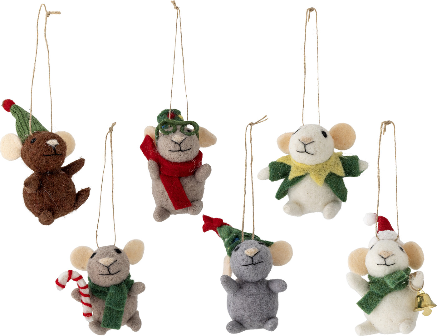 Bloomingville - Peo Ornament, Grøn, Uld - L16 Ã H13 Ã B12 cm, sæt med 6