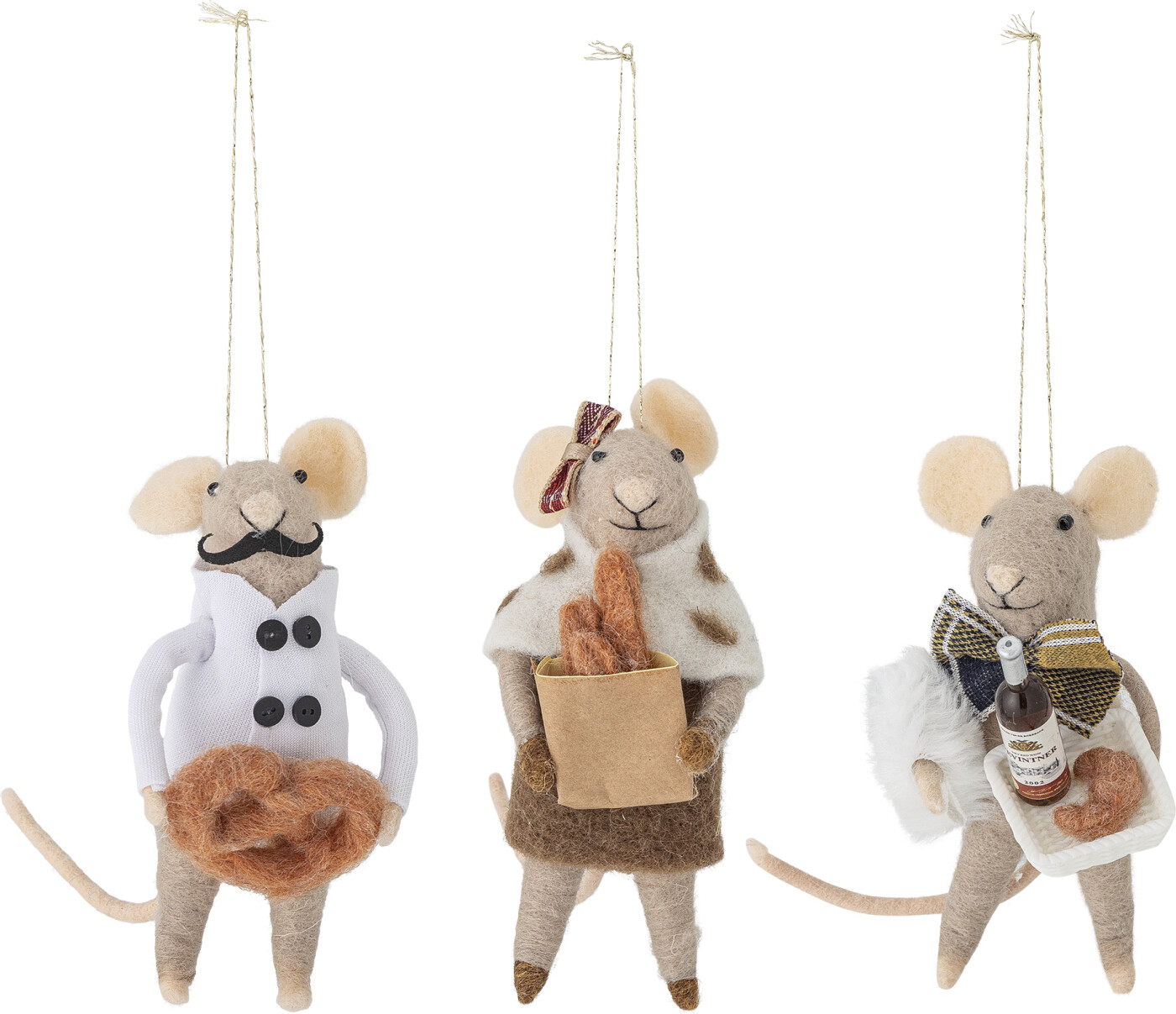 Bloomingville - Peo Ornament Julefigur Sæt - Natur - Uld - 3 Stk.