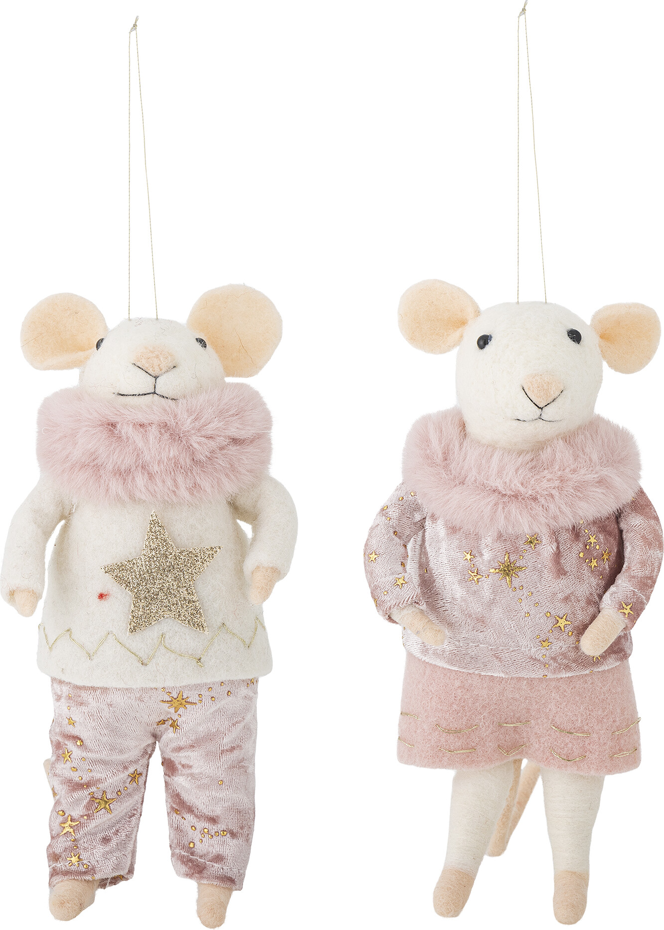 Bloomingville - Peo Ornament Julefigur Sæt - Rosa - Uld - 2 Stk.