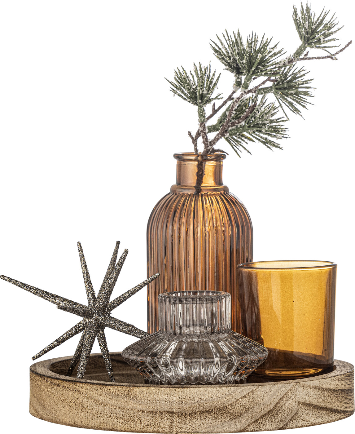 Bloomingville - Sanga Bakke Sæt Med Fyrfadsstage - Guld - Glas - 6 Dele