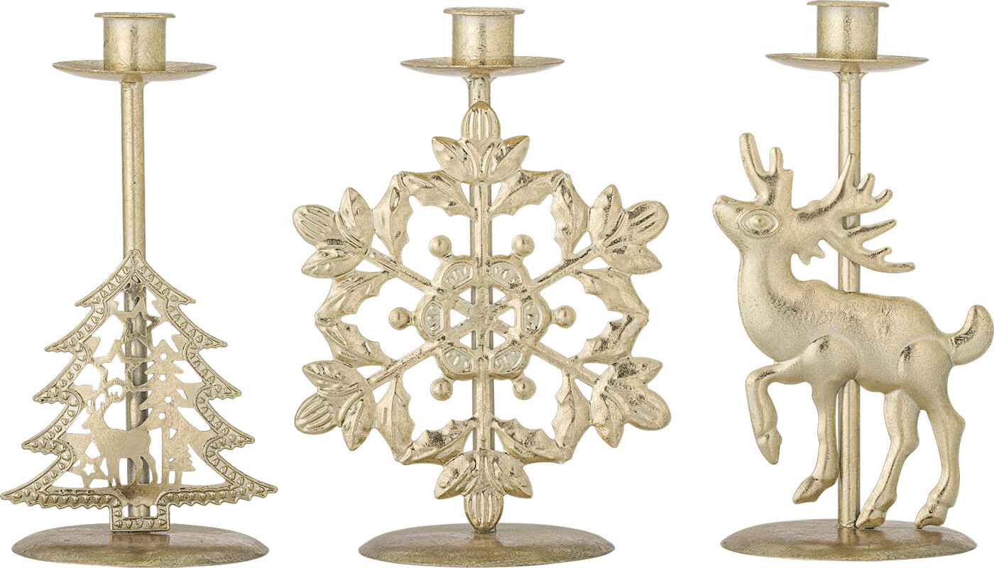 Bloomingville - Sauda Lysestager - Jul - Guld - Metal - 3 Stk.