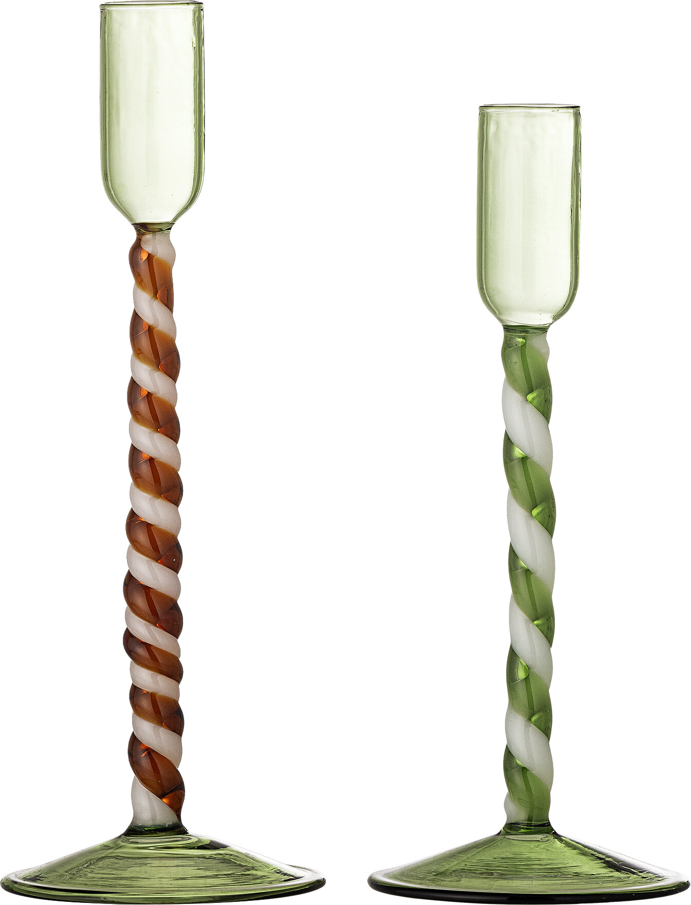 Bloomingville - Swirlie Lysestage, Grøn, Glas, D8xH19/D8xH22 cm, Set of 2