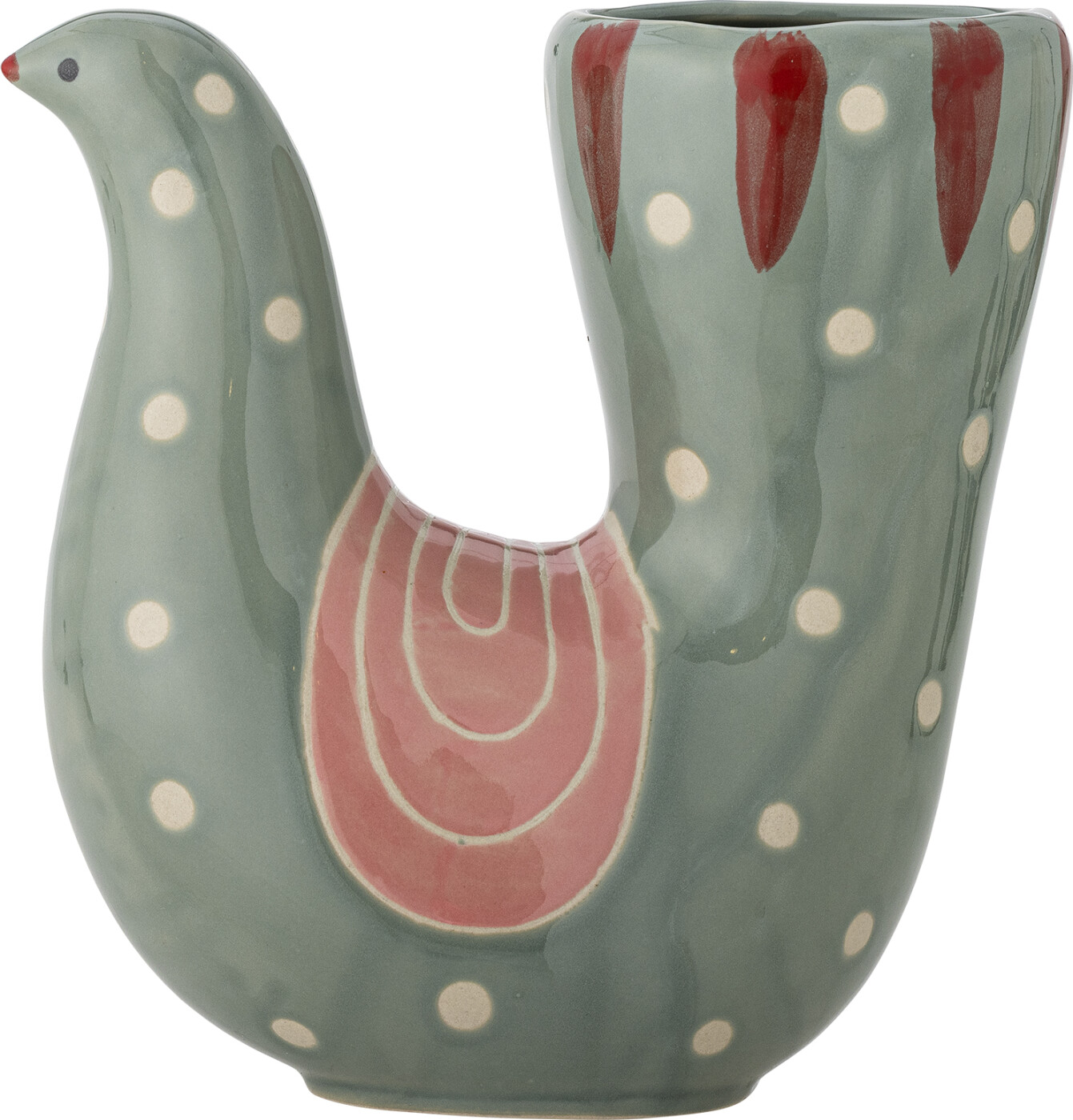 Bloomingville - Trudy Vase - Grøn Fuglevase - Stentøj Keramik