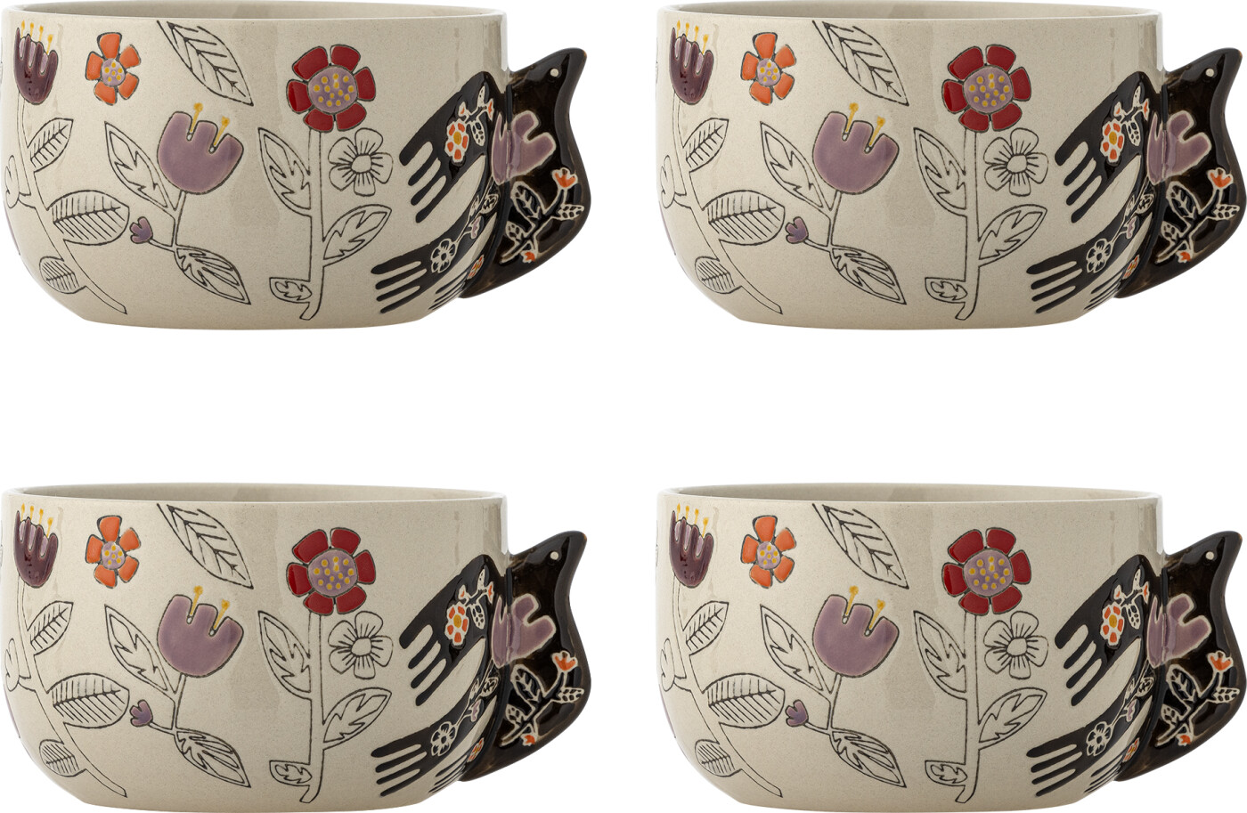 Bloomingville - Vivielle Skål, Multifarvet, Stentøj, D13xH8 cm, Set of 4
