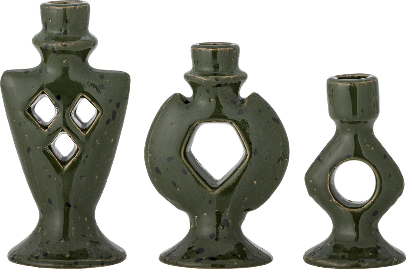 Bloomingville - Weio Lysestage, Grøn, Stentøj, L7xH13xW4,5/L10xH15xW5/L9xH18xW5,5 cm, Set of 3