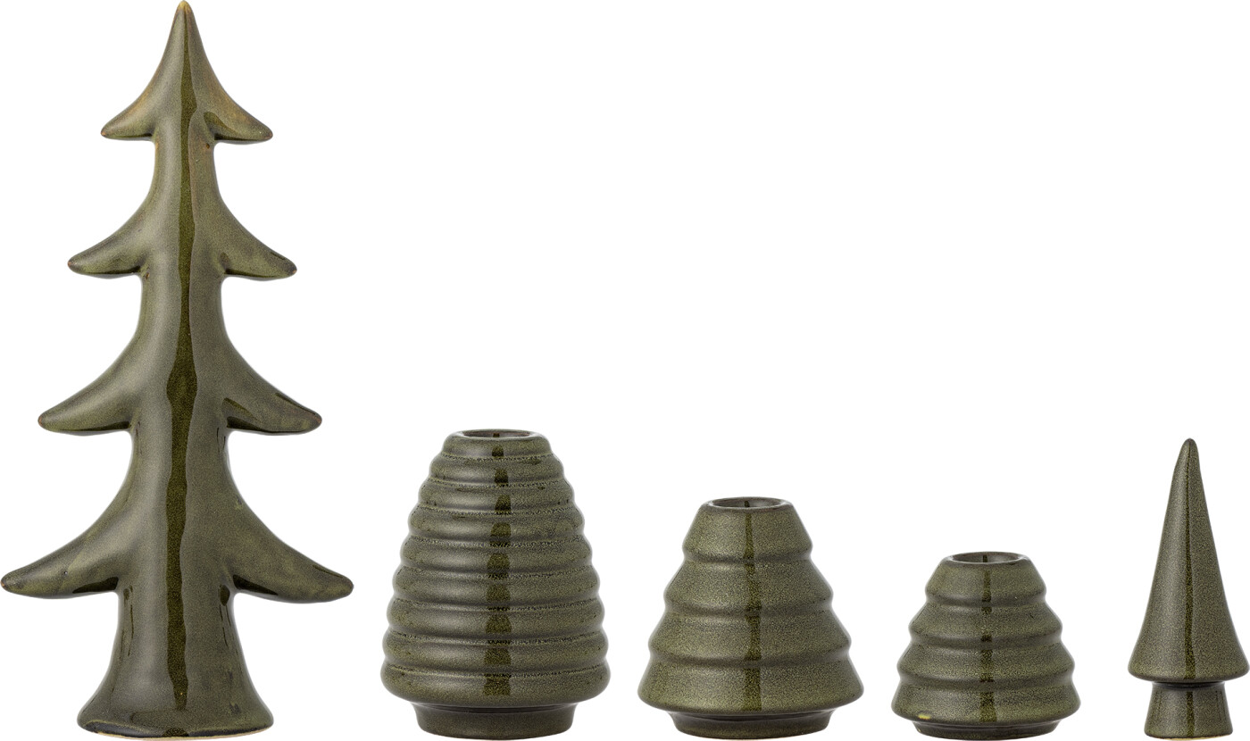 Bloomingville - Woods Lysestage, Grøn, Stentøj, L12xH25xW6,5 cm, Set of 5