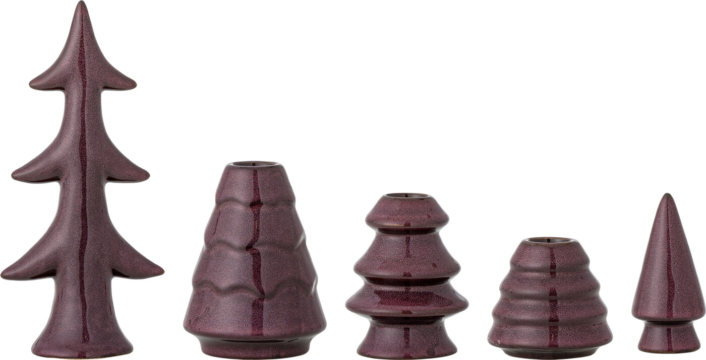 Bloomingville - Woods Lysestage, Rød, Stentøj, L9xH19xW5,5 cm, Set of 5