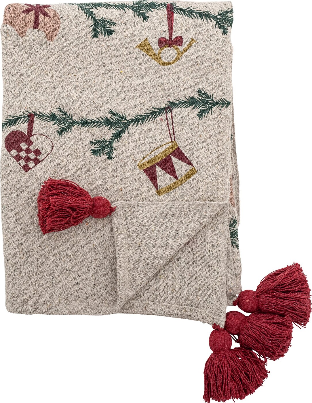 Bloomingville - Yule Plaid - Natur - Genanvendt Bomuld - 130x160 Cm