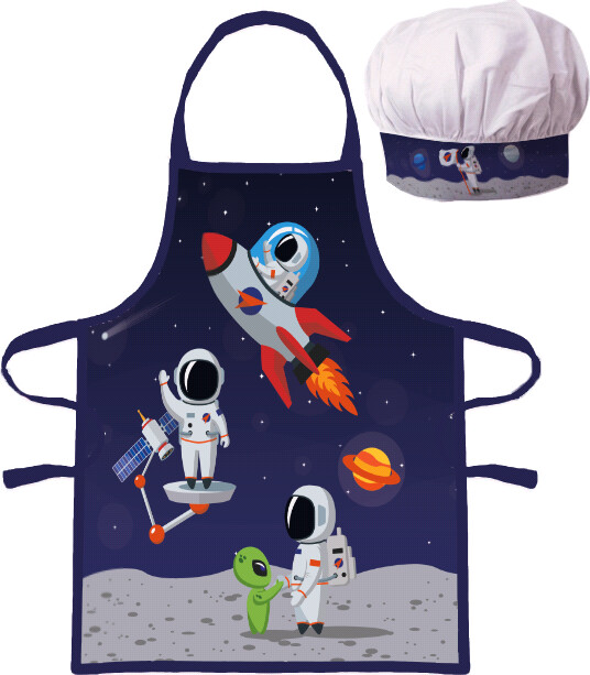 Børneforklæde Og Kokkehue - Astronaut - Blå