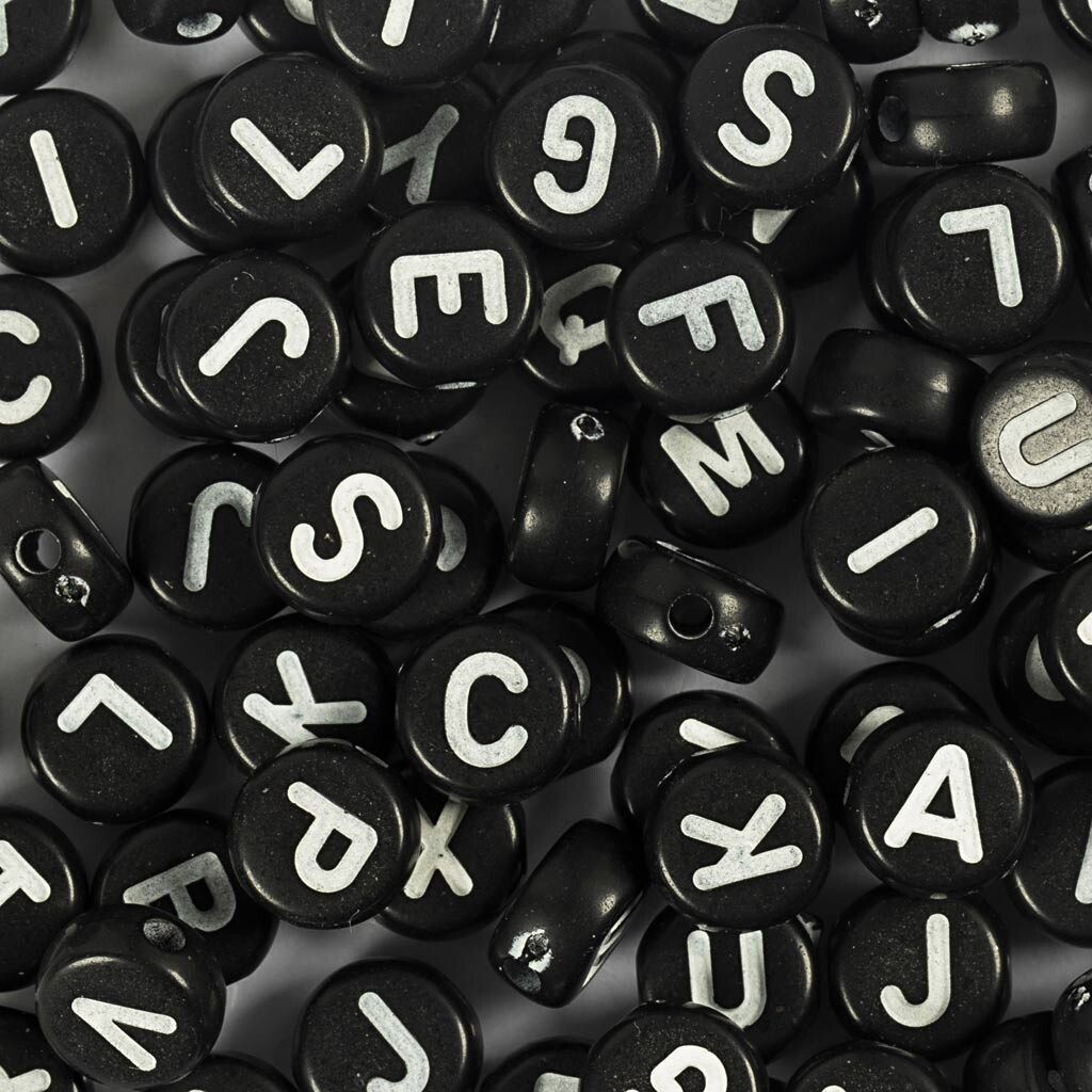 Bogstavperler - A-ø - ø 7 Mm - Hulstr. 1,2 Mm - Sort - 165 G