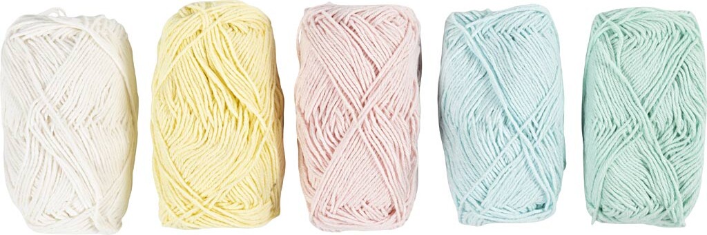 Bomuldsgarn - Nr. 8/4 - L 5x50 M - Pastelfarver - 5x20 G