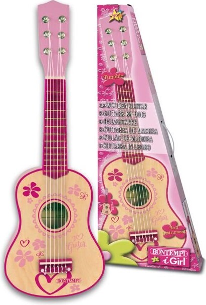 Bontempi - Lyserød Legetøjs Guitar I Træ Til Børn - Pink
