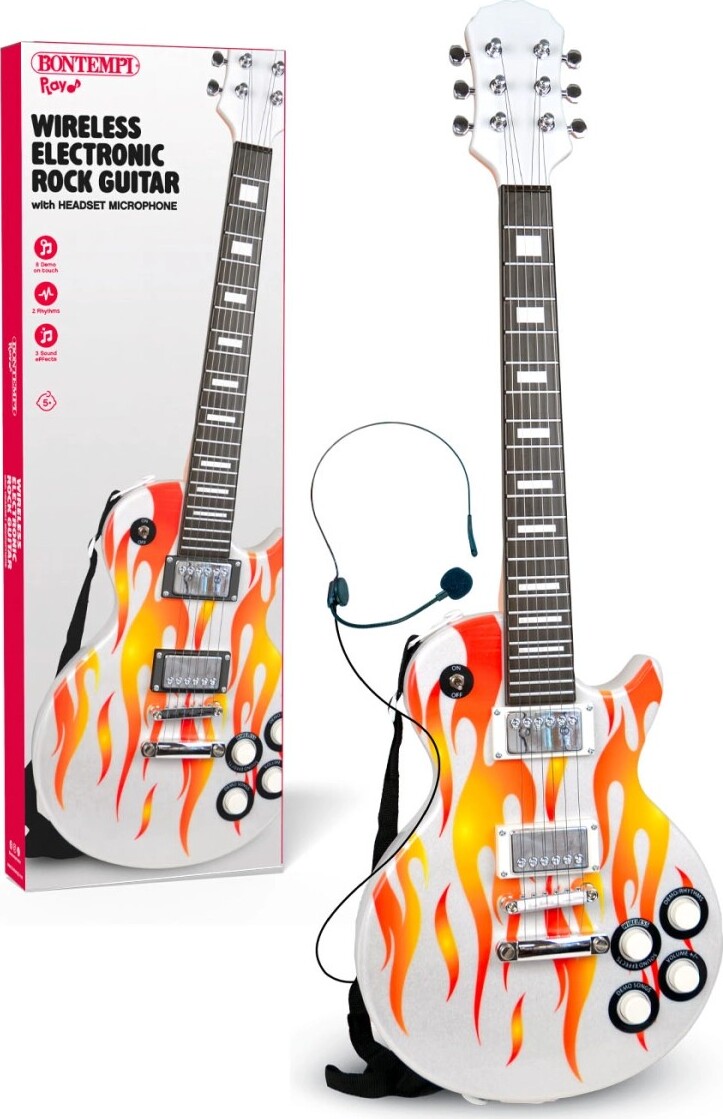 Bontempi - Wireless Electronic Rock Guitar Til Børn - Inkl. Microfon