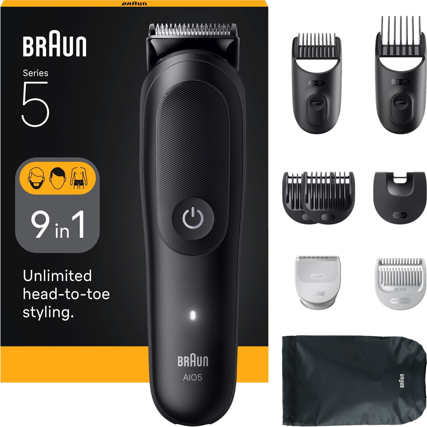 Braun - All-in-one Kit Series 5, 9-i-1 Grooming, Aio5540 - Sort