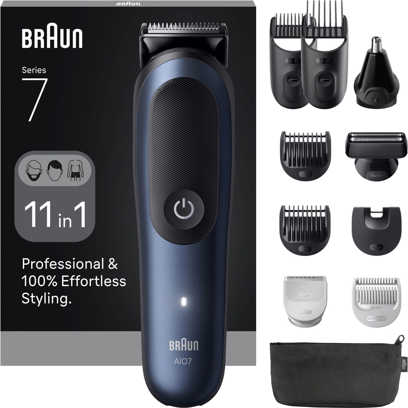 Braun - All-in-one Series 7, 11-i-1 Groomingsæt, Aio7540 - Black / Deep Blue