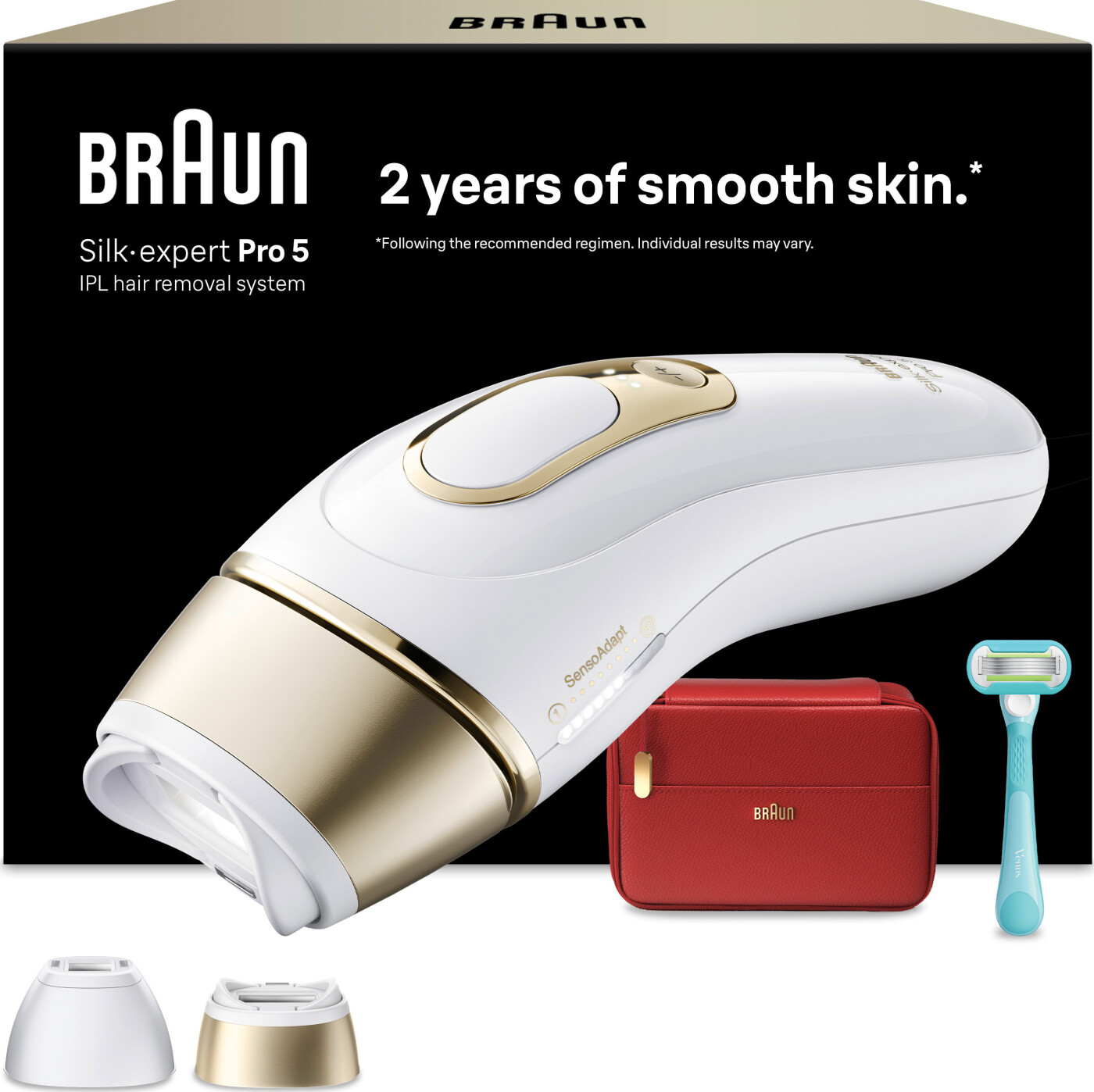 Braun - Ipl Silk·expert Pro 5 Hårfjerning Hjemme - 2 Hoveder - Pl5221 - White/gold