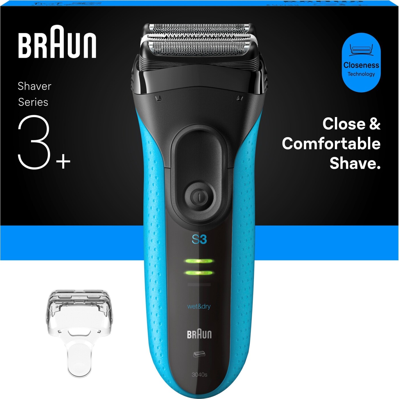Braun - Series 3+ Elektrisk Barbermaskine, Præcisionstrimmer, Våd- Og Tørbarbering, 3040s - Blå