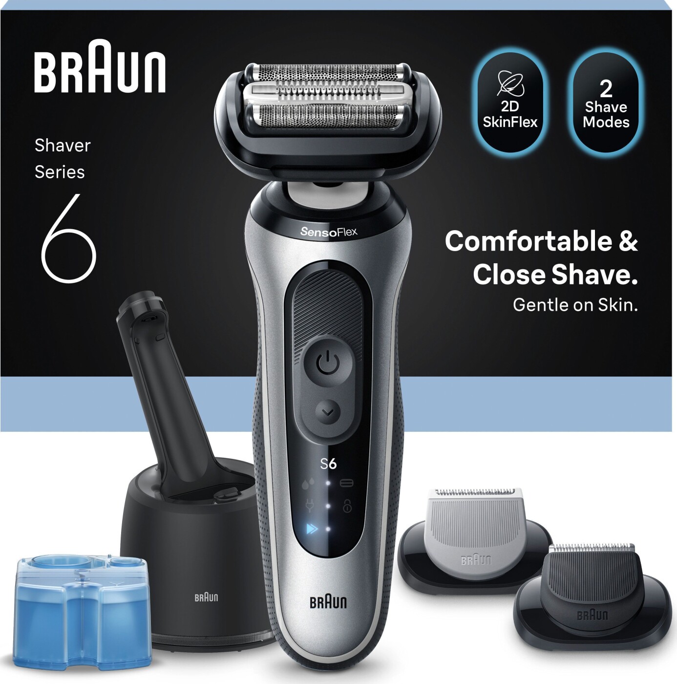 Braun - Series 6 Elektrisk Barbermaskine - Smartcare Center +2 Tilbehørsdele - 62-s7650cc - Sølv