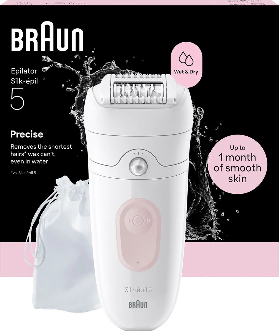 Braun Epilator Silk·épil 5, Wet & Dry, Enkel Hårborttagning, Långvarigt Slät Hud, 5-011, Flamingo