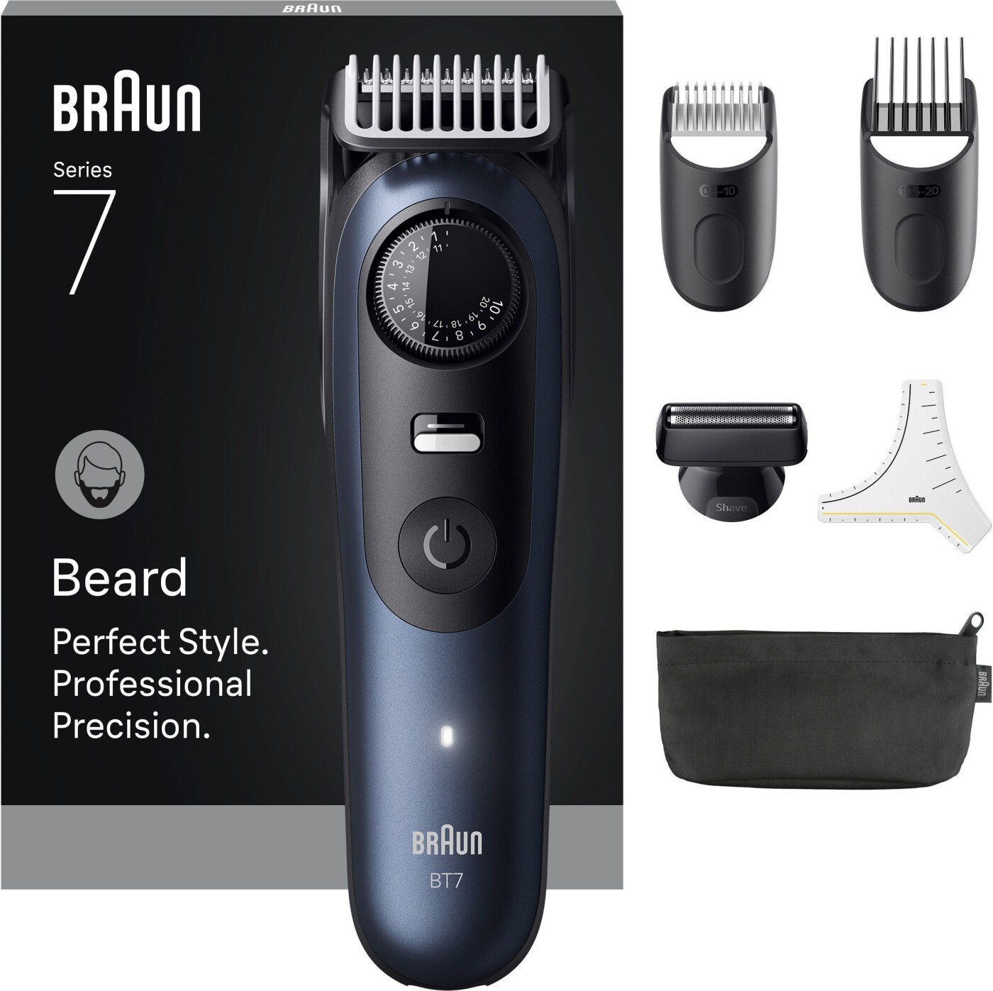 Braun - Skægtrimmer Series 7, +6 Barberingsredskaber, Bt7520 - Black / Deep Blue