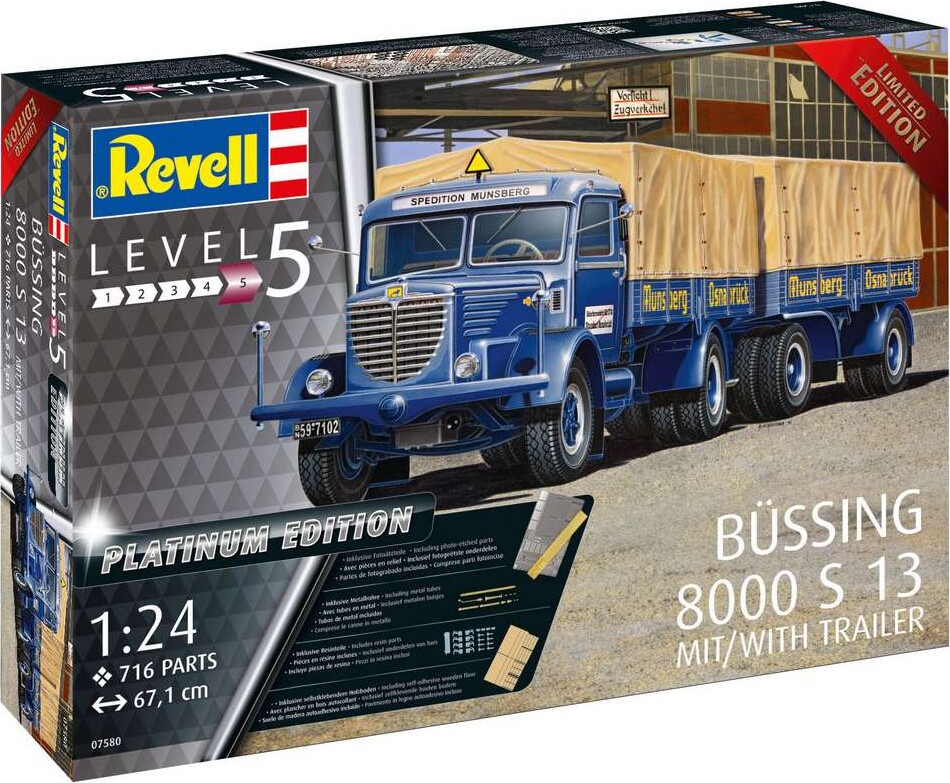 Revell - Büssing 8000 S13 With Trailer Platinum - 1:24 - 07580