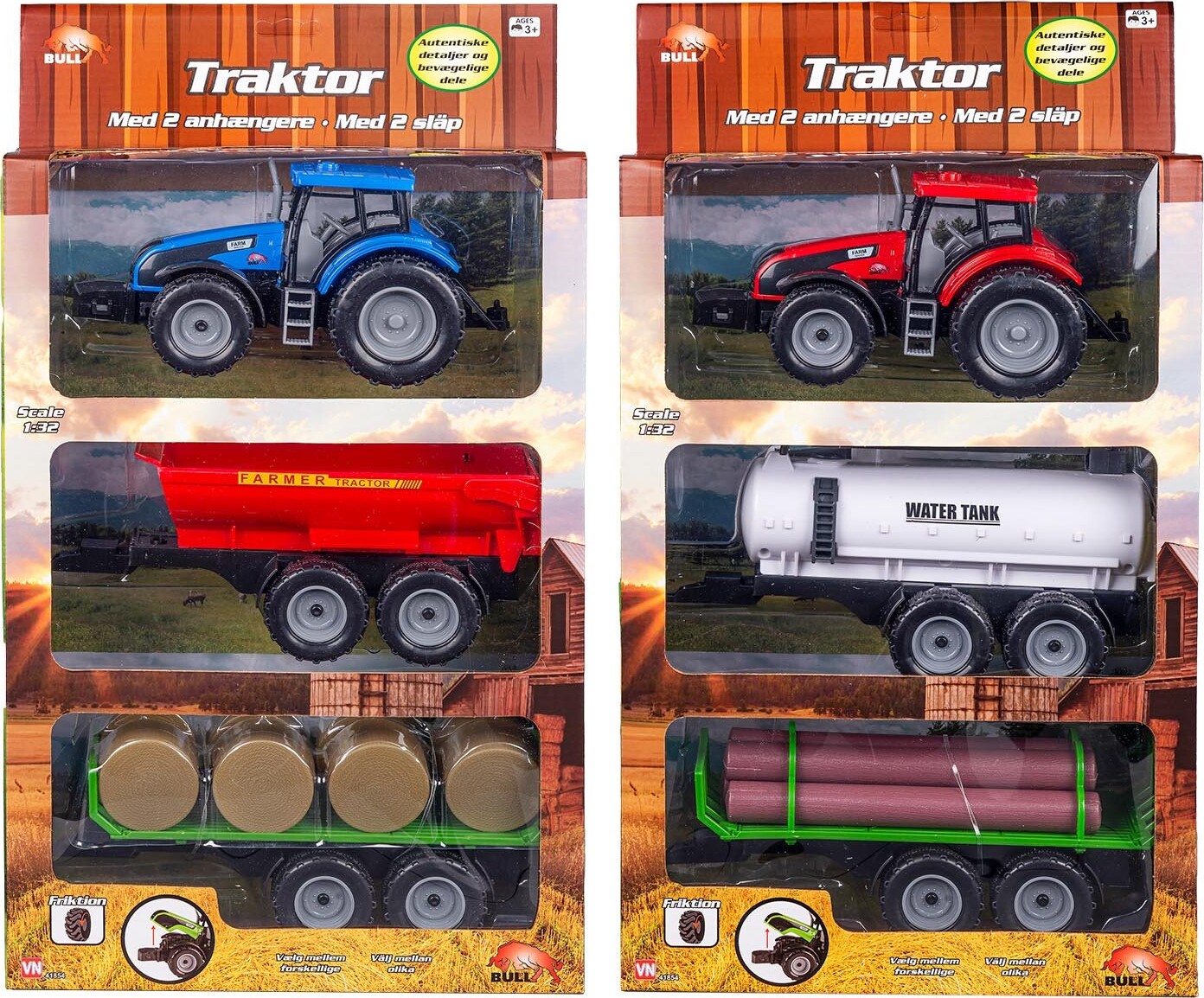 Legetøjs Traktor Med Anhængere - Bull - Assorteret