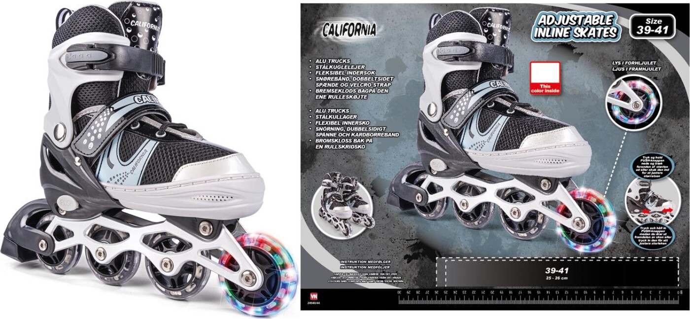 Rulleskøjter Med Lys - Str 39-41 - Inliners - Sort